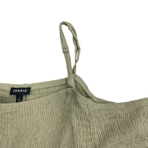 NWT TORRID Babydoll Crinkle Gauze Smocked Cold Shoulder Top Sz 2X Slate Green - Picture 6 of 10